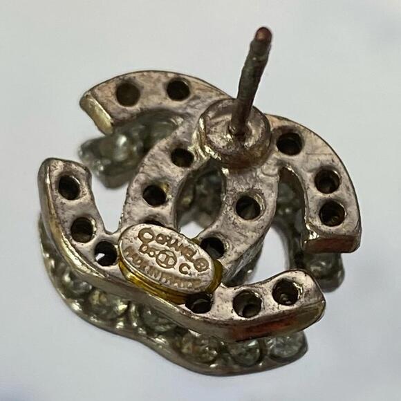 Vintage Chanel Logo Rhinestone Earrings - Picture 3 of 6